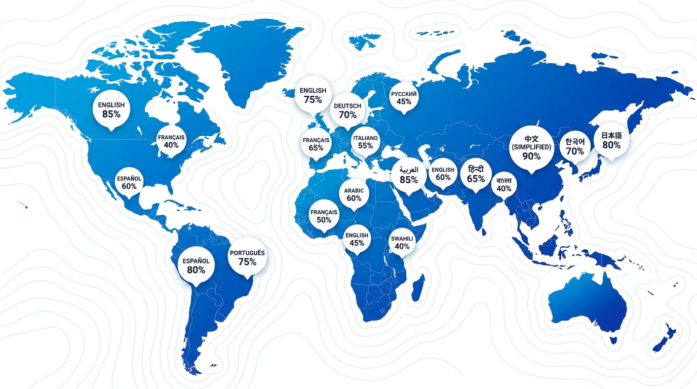 Multilingual brand visibility map across 12 markets and 13 languages